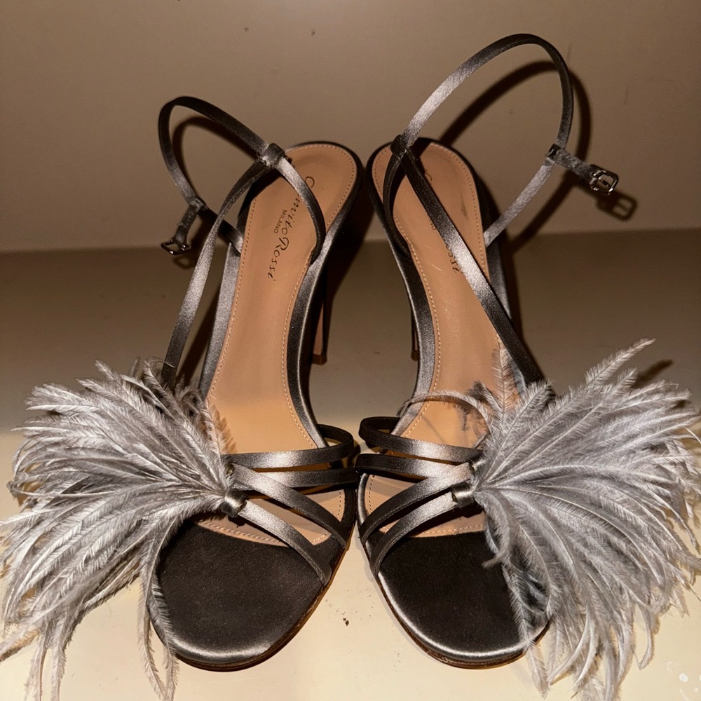 Gianvito Rossi Black Feathered Heels